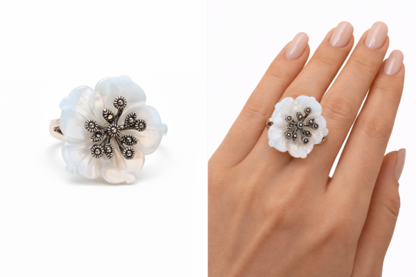 bague fleur nacre