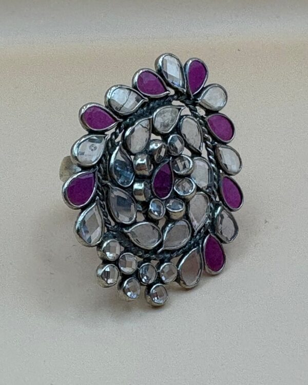 bague cristal de roche, rubis