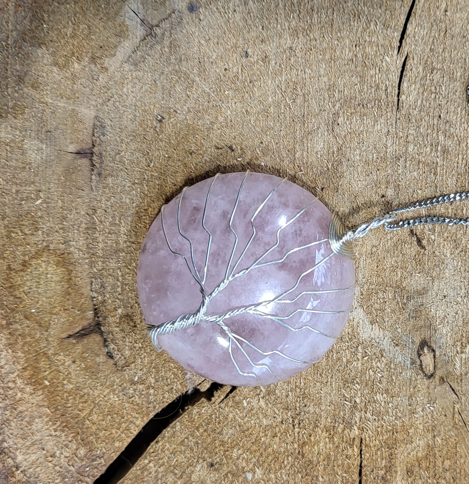 Pendentif arbre de vie quartz rose pierre "Amour" – Image 1