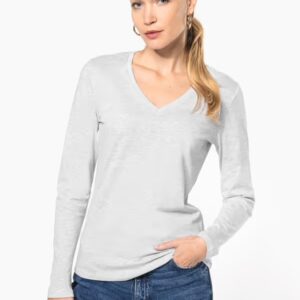 T-shirt col V manches longues femme – Image 1